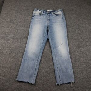 Flying Monkey Jeans Womens 28 Light Wash Blue Straight Leg Raw Hem Distressed